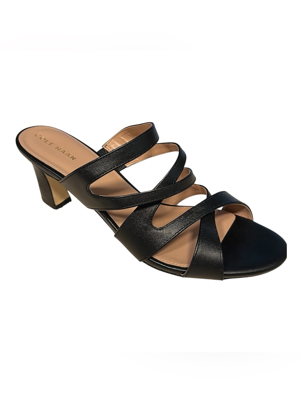 NEW Cole Haan Alyse Black Leather Grand 360 Sz 10.5 Open Toe Block Heel Sandal